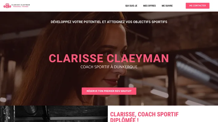 Page d'accueil du site clarisseclaeyman.fr, coach sportive à Dunkerque